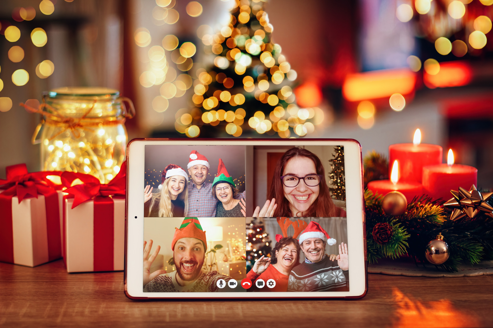 Christmas,Video,Call,With,The,Family.,Concept,Of,Families,In